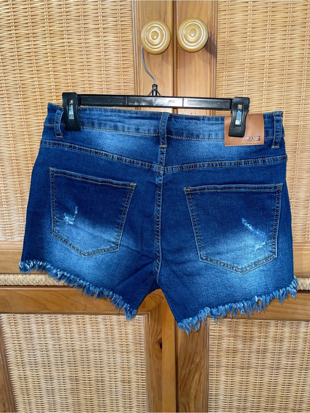 Women's Dark Blue Distressed Denim Shorts with Frayed Hem